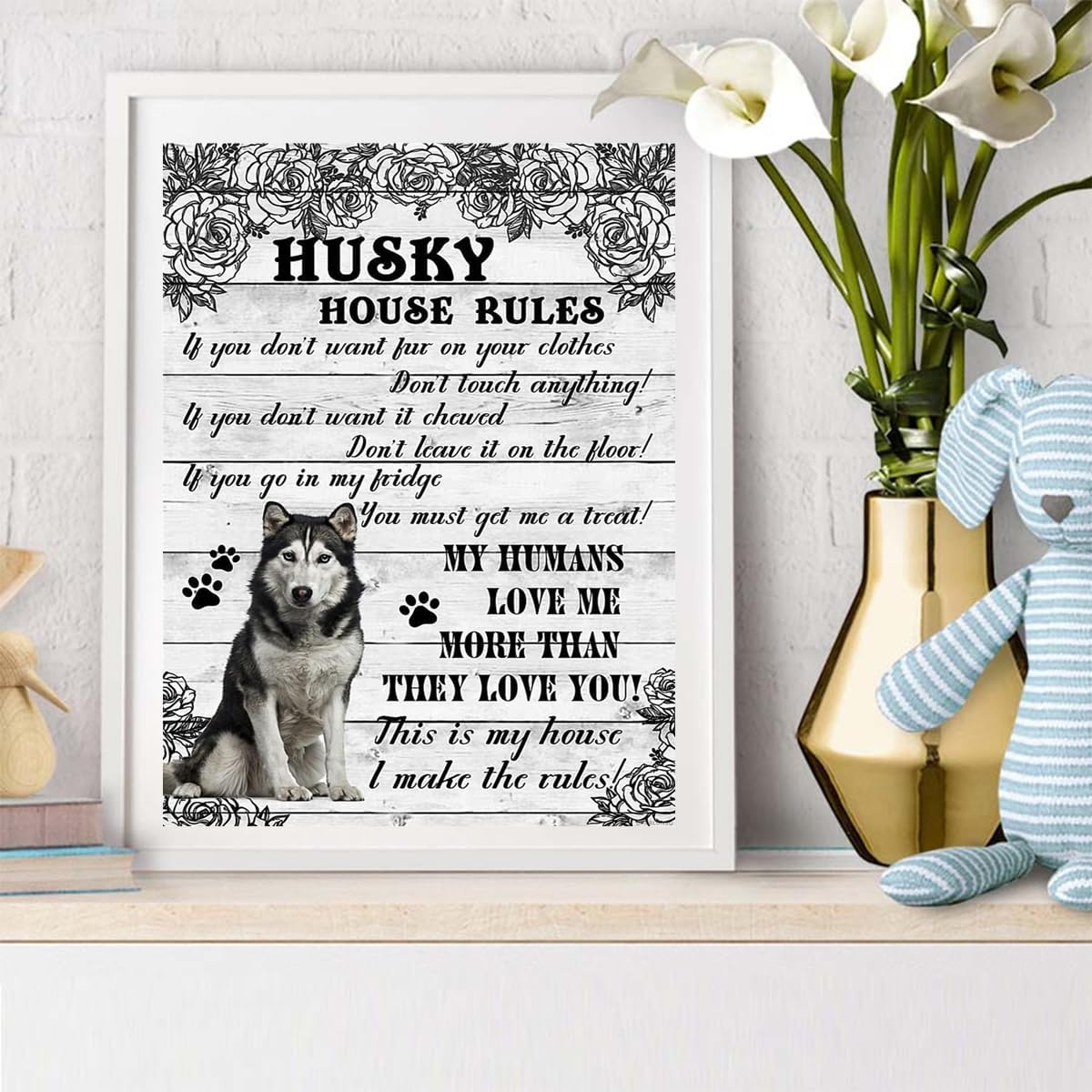Christmas Gift House Rules Husky Dogs Diamond Painting DIY 5D Diamonds Art Kit for Adults Round Full Drill Home Wall Decor Crystal Rhinestone 12x16 inch Suitable for New Year, Valentine's Day