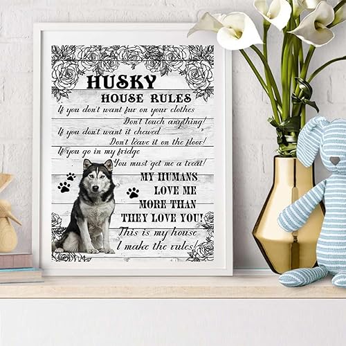 Miniatura 2 de Pintura de diamantes, reglas de la casa, Husky DIY, kit de arte de pintura de diamantes 5D para adultos, diamantes redondos de taladro completo,