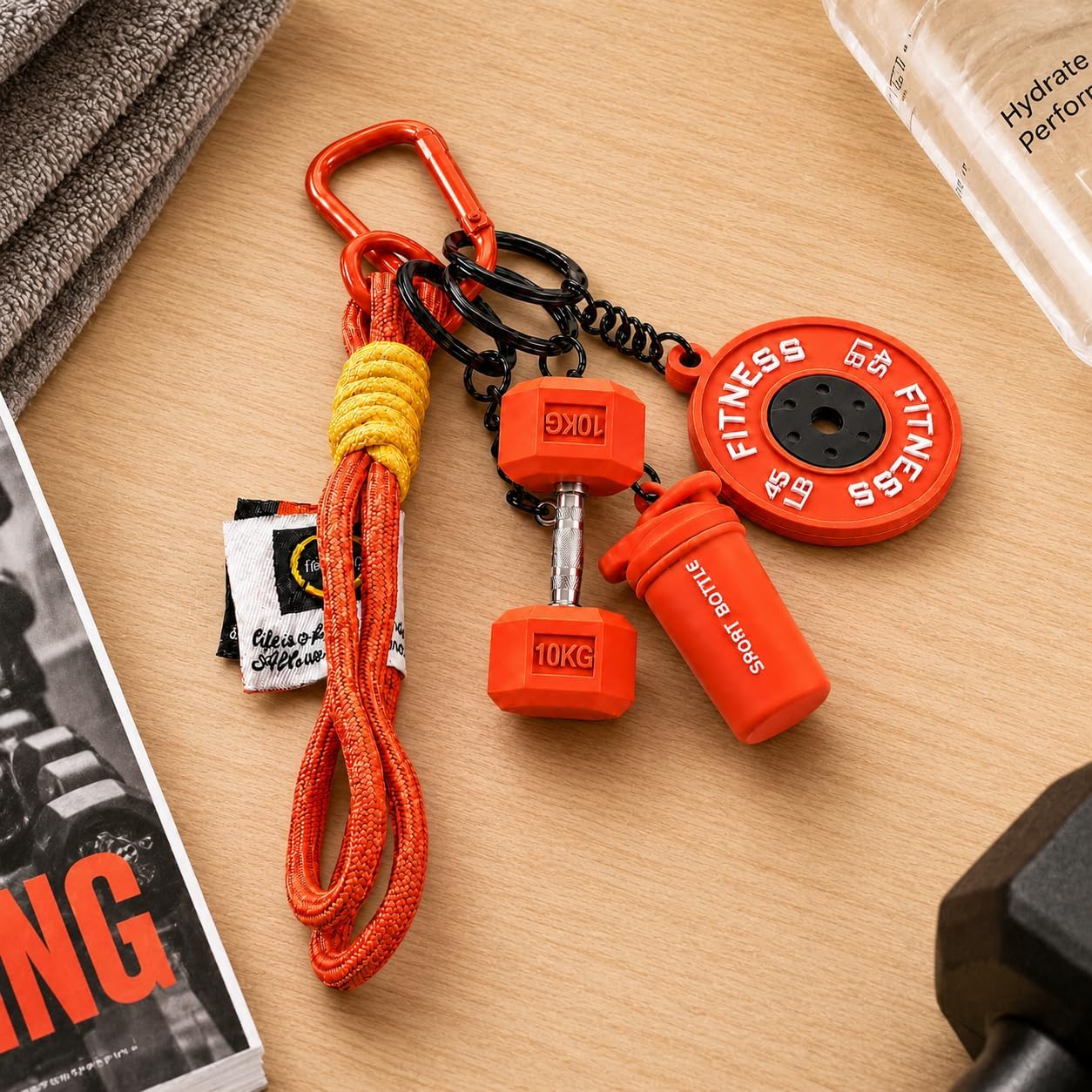 Fitness Keychain – Shaker Bottle Keychains Bag Charms for Women with Barbell and Kettlebell Decorations, Gym Key Chains Gifts for Workout Lovers, Friends, Family, Boys, Men-Orange image 4