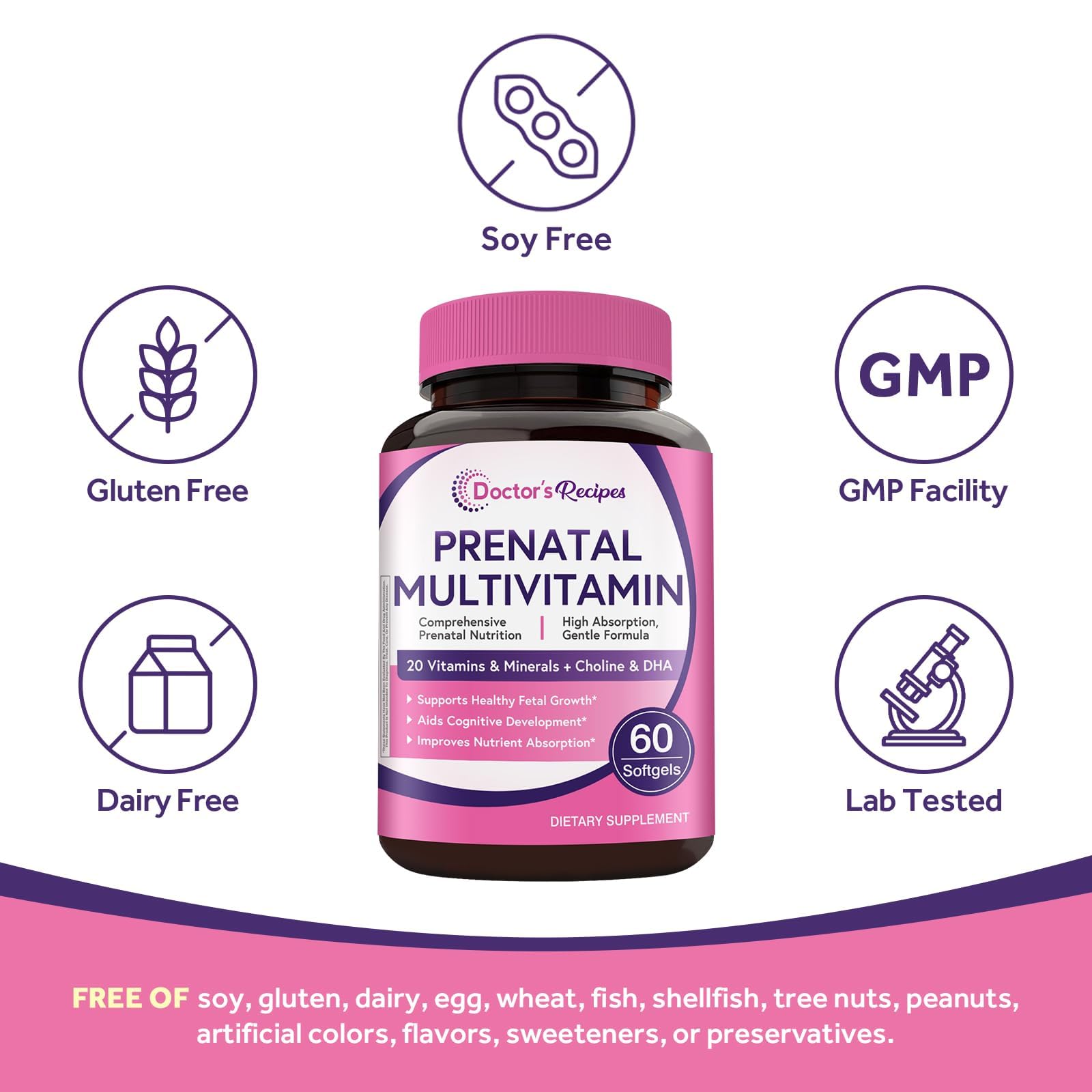 Doctor's Recipes Prenatal Multivitamin with DHA & Folate (L-5-MTHF) for Expecting & Planning Moms, Gentle Comprehensive Nutrient Support, 60 Softgels — Amazon image 5