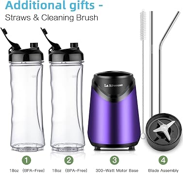 La Reveuse 250W Personal Size Blender (Pearl Blue) + La Reveuse 300W Single Serve Blender (Purple)