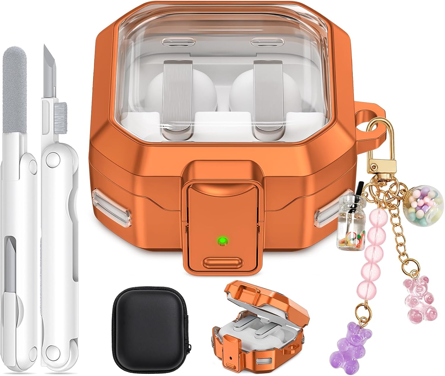 Secure Lock for Galaxy Buds 4 Pro Case and Buds 4 Case Cover, Clear Soft TPU Case with Cleaner Kit and Keychain for Women Girly, Cute Cover for Samsung Galaxy Buds 4/4Pro 2026
