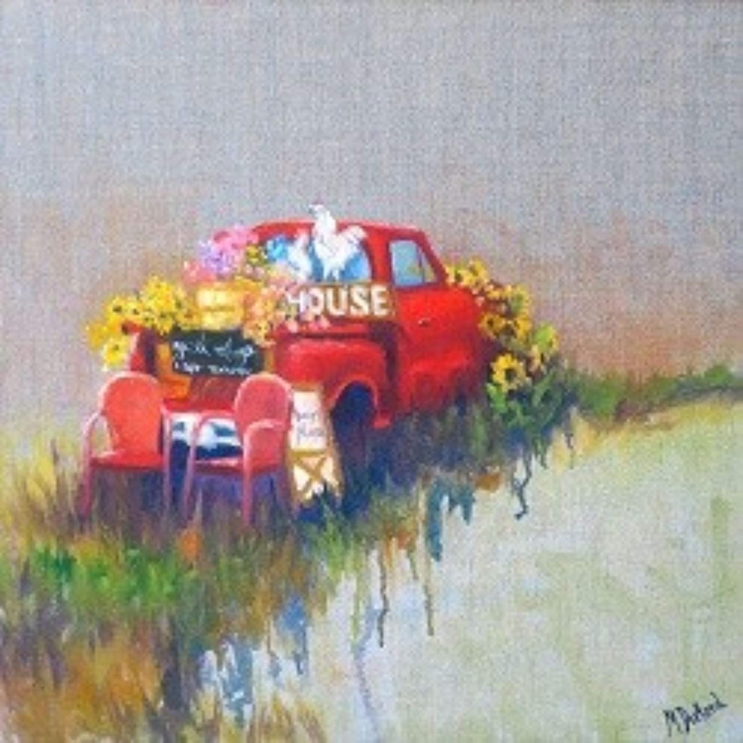 Red and Yellow Sweet Tea Outdoor Canvas Square Wall Art Decor 24" x 24"