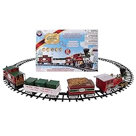 Lionel Battery-Operated North Pole Central Freight Toy Train Set with Bluetooth, Locomotive, Train Cars, & Track with Authentic Train Sounds, Lights, & Water Vapor Smoke Effects for Kids 4+