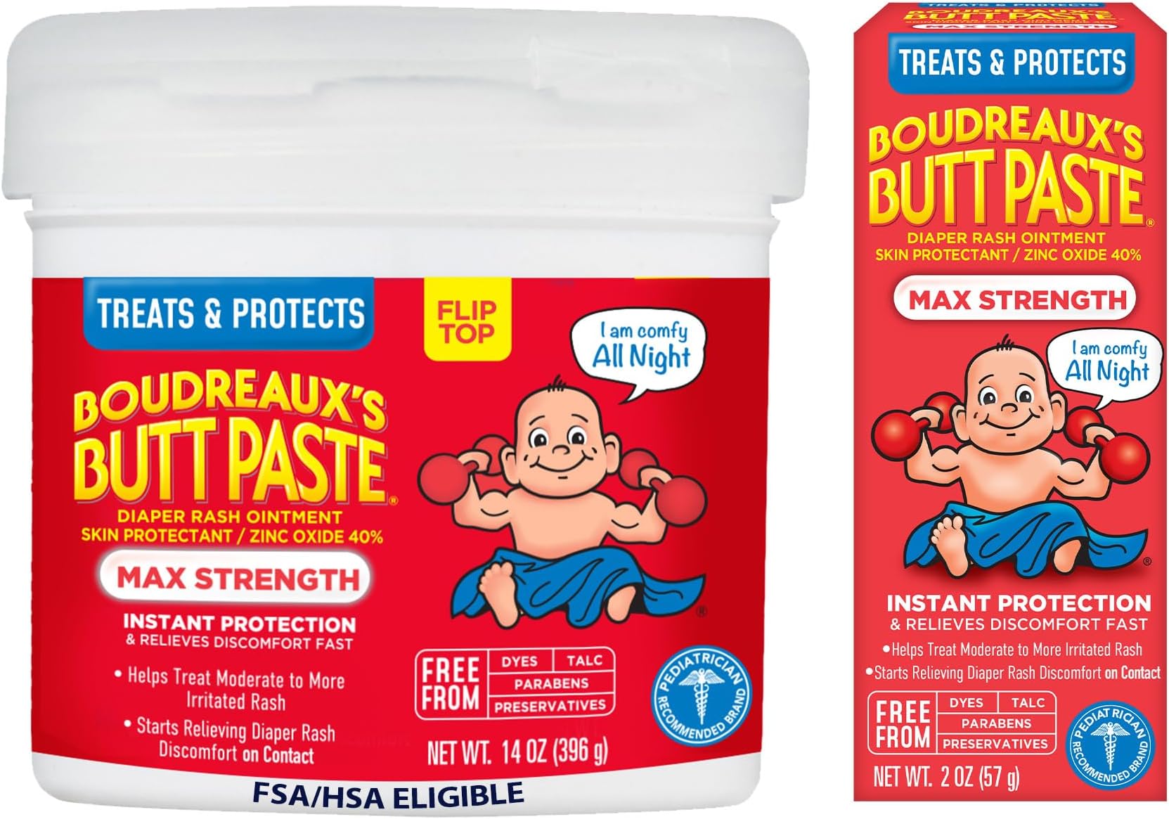 Boudreaux's Butt Paste Maximum Strength Diaper Rash Cream, Ointment for Baby, 2 oz Tube & 14 oz Jar