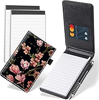 Vista 22 de Juego de 4 mini bloc de notas de bolsillo, diseño de pez Koi japonés de piel sintética, soporte para notas con 2 ranuras para tarjetas, 1 lápiz