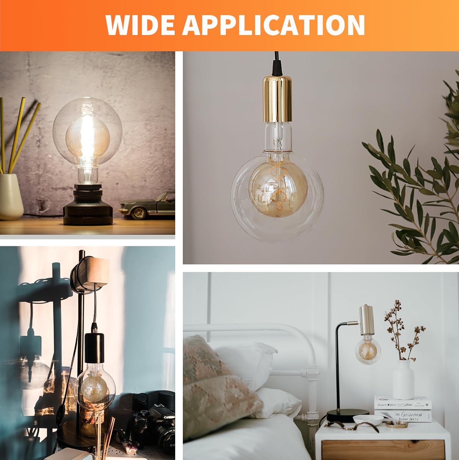 ALAMPEVER Large Globe LED Light Bulbs, Decorative Dimmable LED with 7W Equivalent to 40W Light Bulbs, 2700K Soft White, E26 Base,400LM,G125，Amber 2P