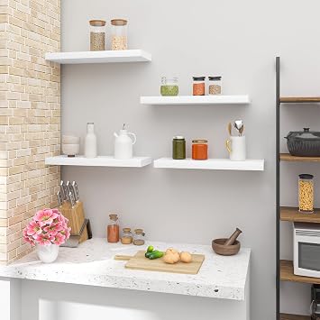 WOLTU 4 Pcs Floating Shelves, 90cm White Wall Storage Shelf, Office