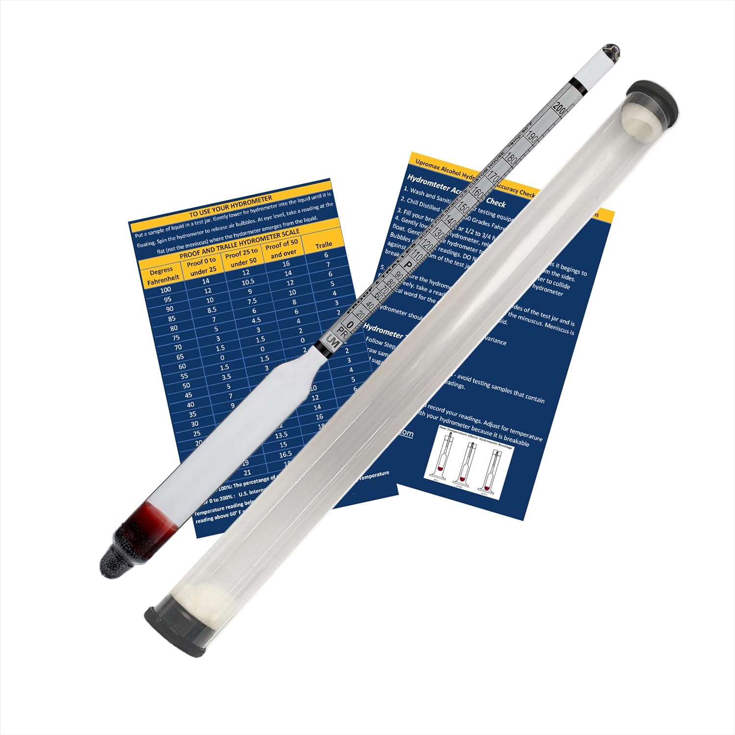UPROMAX Hydrometer Alcohol 0200 Proof and Tralle , Alcohol Proof Tester Liquor