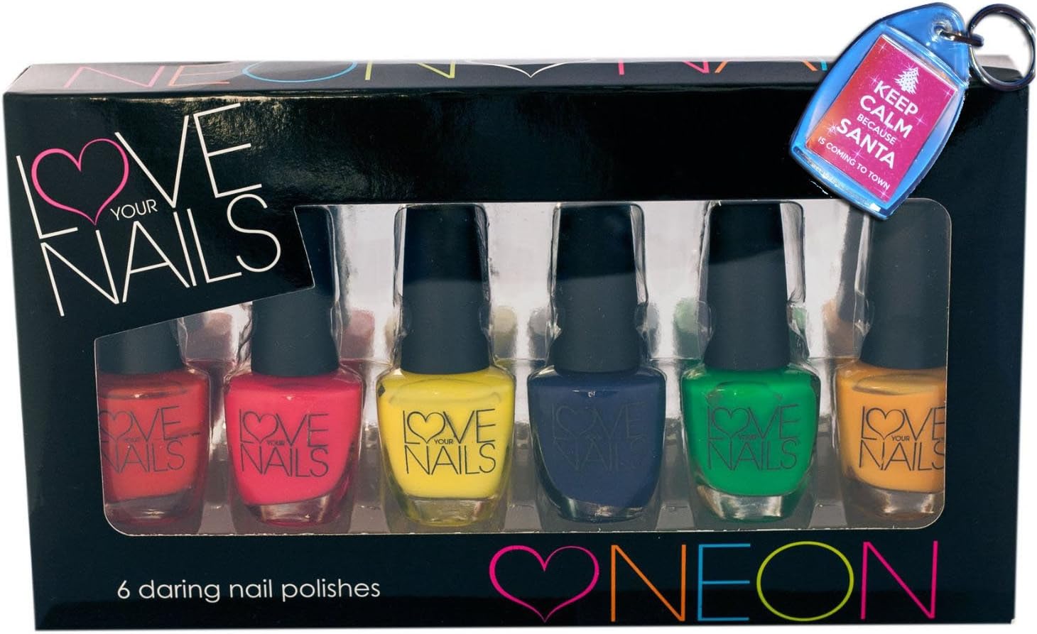 New! 6 x Daring NEON Nail Polish Nail varnish sets with Christmas Keyring - Ideal gift Set
