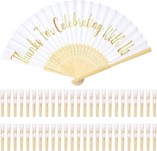 Jetec 50 Pcs Wedding Fans for Guests Bulk Silk Hand Fans Handheld Folded Thank You for Celebrating with Us Wedding Favors for Bridal Bridesmaid Baby Shower Dancing Party Church Gift(White)