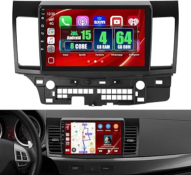8 Core 4+64GB for Mitsubishi Lancer 2008-2017 Android 15 Car Stereo Wireless Carplay Android Auto, 10.1 Touchscreen Car Radio with GPS, WiFi, 32EQ DSP, 59 UI, Bluetooth, FM RDS, Backup Camera