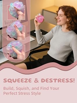 DIY Stress Ball Making Kit-Easy DIY- 10 TPR Skins, 13 Fillers, 14 oz Slime, 7 oz Clay, Create ASMR Anxiety Relief Toys, Handmade Squishy Stress Balls, Self-Care Gifts for Women, Crunchy Relaxing