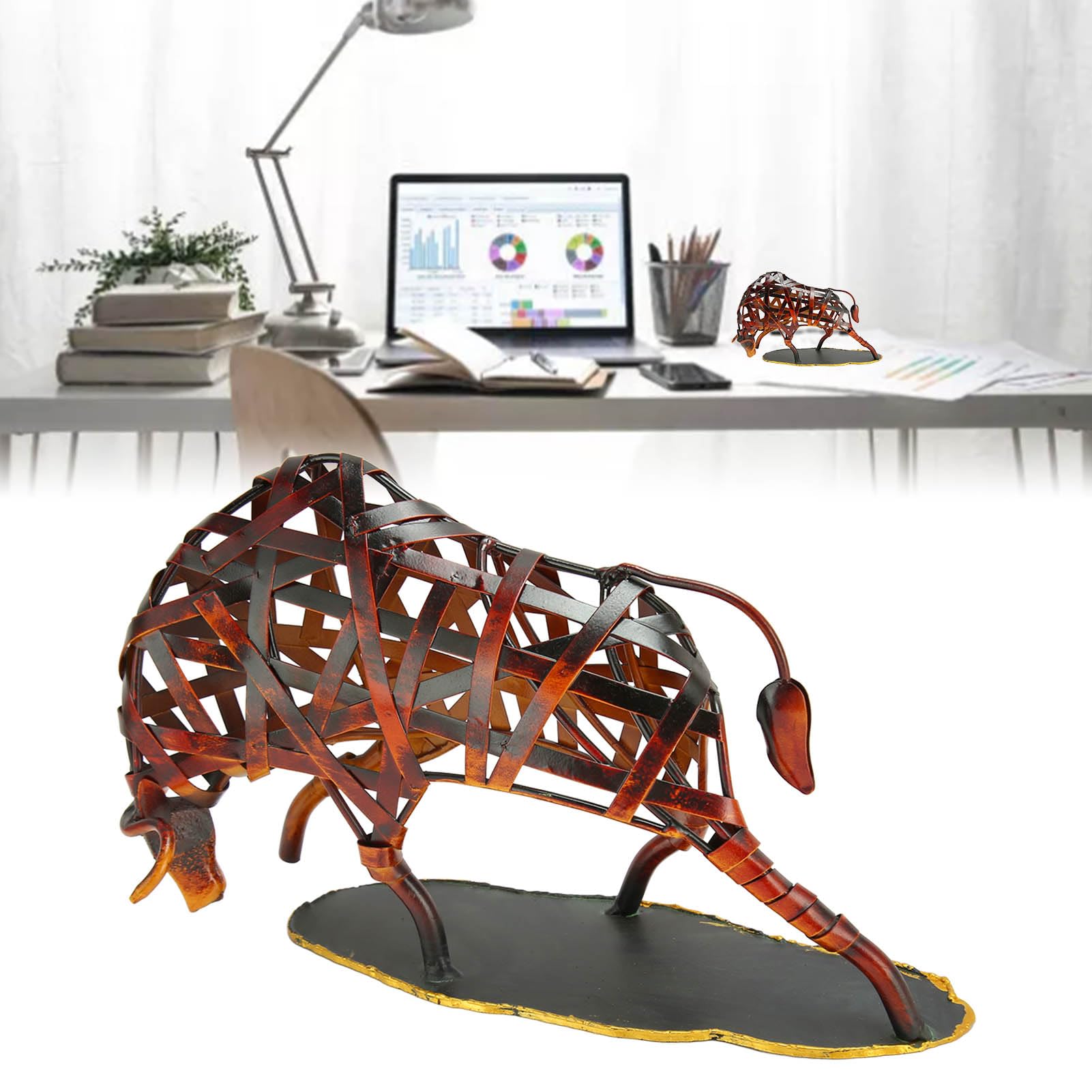 Statue De Taureau, Sculpture De Taureau De Wall Street en Métal, Style Rétro Creux, Sculpture décorative pour la Maison, Décoration De Table à Collectionner pour la Maison, Le Bureau