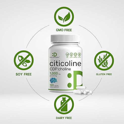 Miniatura 3 de Citicoline CDP Colina, 1,000 mg por porción, 120 cápsulas  Suplementos de colina extra fuerte  Propiedades de la vitamina B nootrópicas  Promueve la