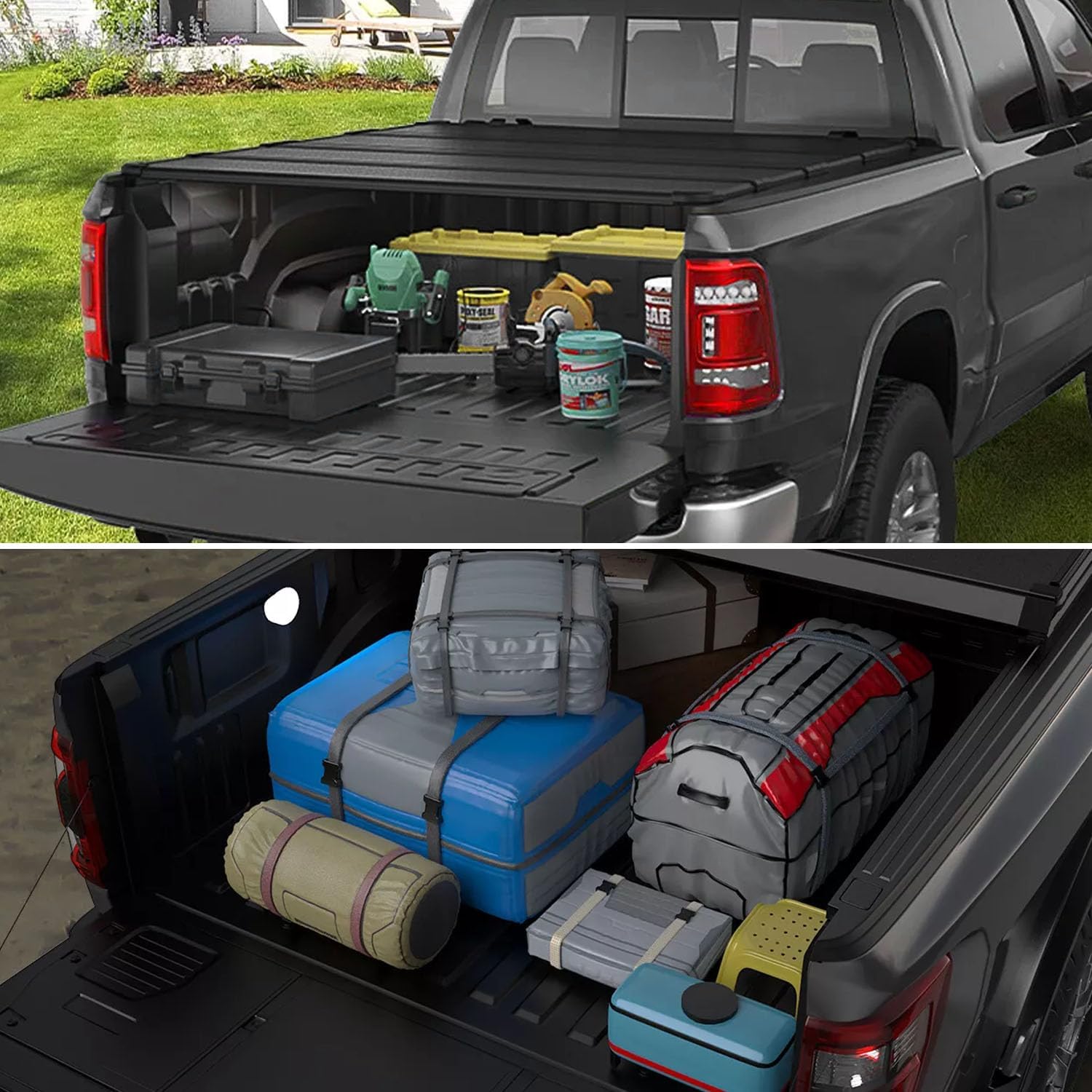 Heavy Duty Aluminum Truck Bed Tonneau Cover for 2009-2014 Ford F-150 Standard Short Bed (5.5' / 66") – Not Flareside | Hard 4-Fold | Textured Black | 400LB Load Capacity | Built-in LED Light