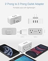 Vista 2 de TESSAN Adaptador de salida de 2 clavijas a 3 clavijas, adaptador de enchufe de EE. UU. a Japón con 2 tomas de corriente 3 puertos USB, divisor