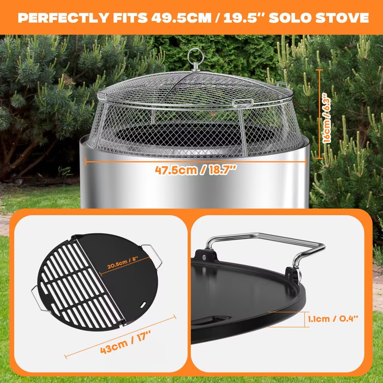 onlyfire Kit de Pare-étincelles en INOX pour Solo Stove Bonfire et Summit 19.5 Pouces 49.5 cm