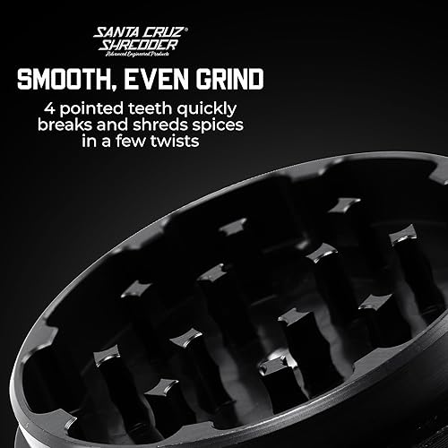 Miniatura 3 de Santa Cruz Shredder Molinillo de hierbas de metal con parte superior moleteada para un agarre más fuerte, 3 piezas, grande de 2.7 pulgadas (negro)