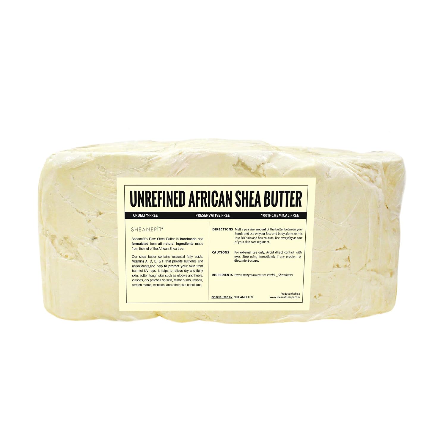 Sheanefit Raw Unrefined Ivory African Shea Butter Bulk Bar- Use Alone, Mix with Other to Make Unique DIY Body Butter, Ivory Bulk Block Bars (10 Pounds)