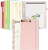 Ospelelf Leather Clipboard Folio with with Storage Zipper Pouch, Spiral Clipboard Folder with Notepad for Letter Size, 5 Folders with 10 Pockets, 39 Divider Label Stickers (Beige)