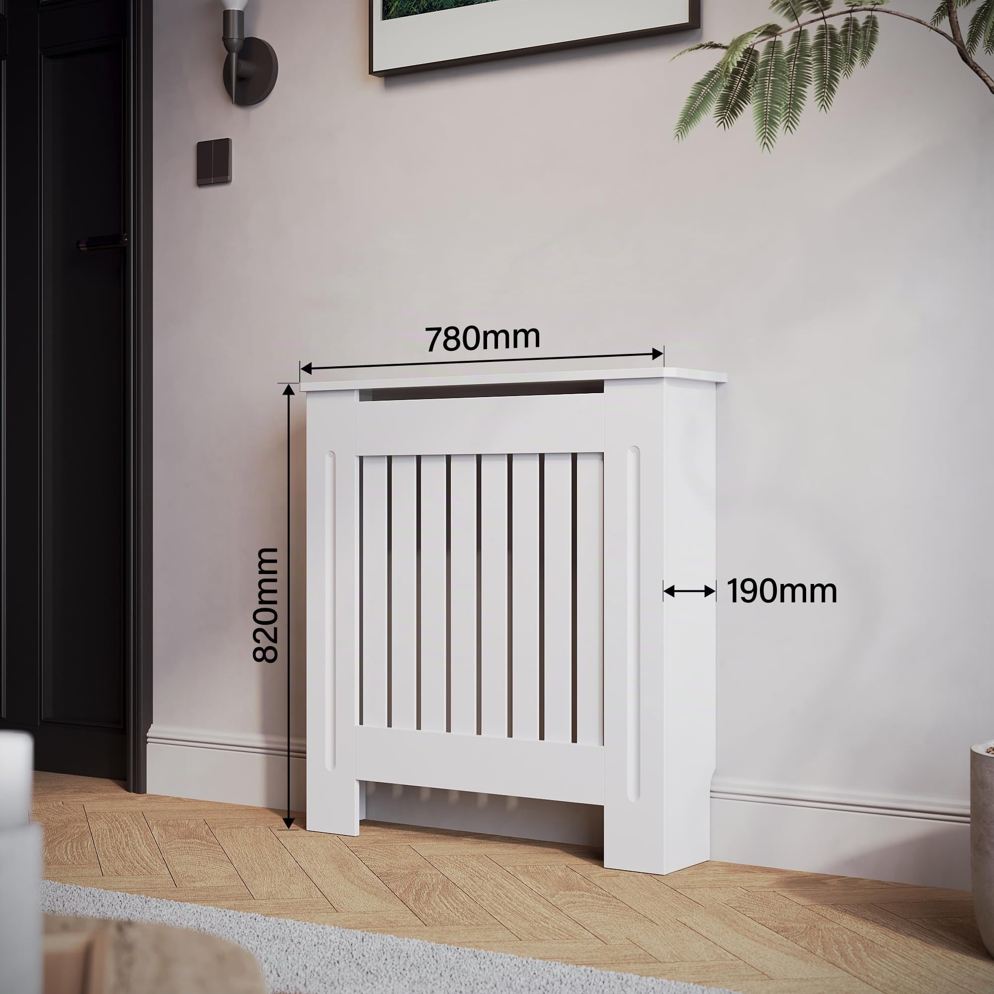 SIRHONA - Cubierta radiador, mamparo vertical, MDF lacado blanco, 78 x 19 x 81,5 cm, se puede colocar decoraciones, adecuadas para el salón, el dormitorio, el pasillo