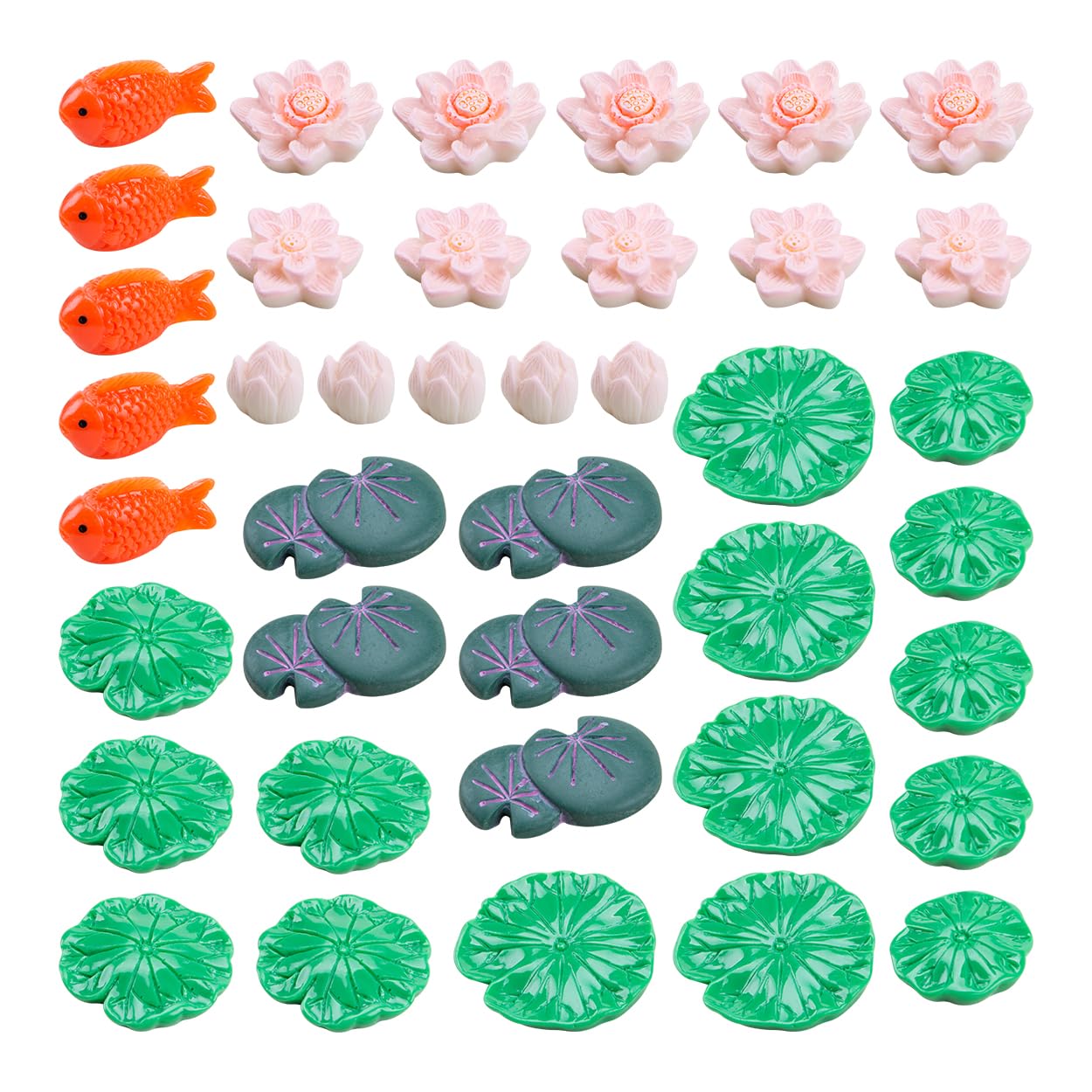 ZORZA 40Pcs Creative 3D Mini Resin Lotus Flowers and Leaves Set for Fairy Gardens Wedding Decor DIY Enthusiasts Artificial Floating Water Lily Pads Aquarium Decorations