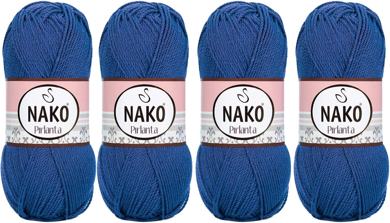 4Pack Nako Pirlanta Knitting Rope Each Skein(Ball) 3.53 Oz (100g) Amigurumi, Or Baby Yarn (Dark Blue 10084)