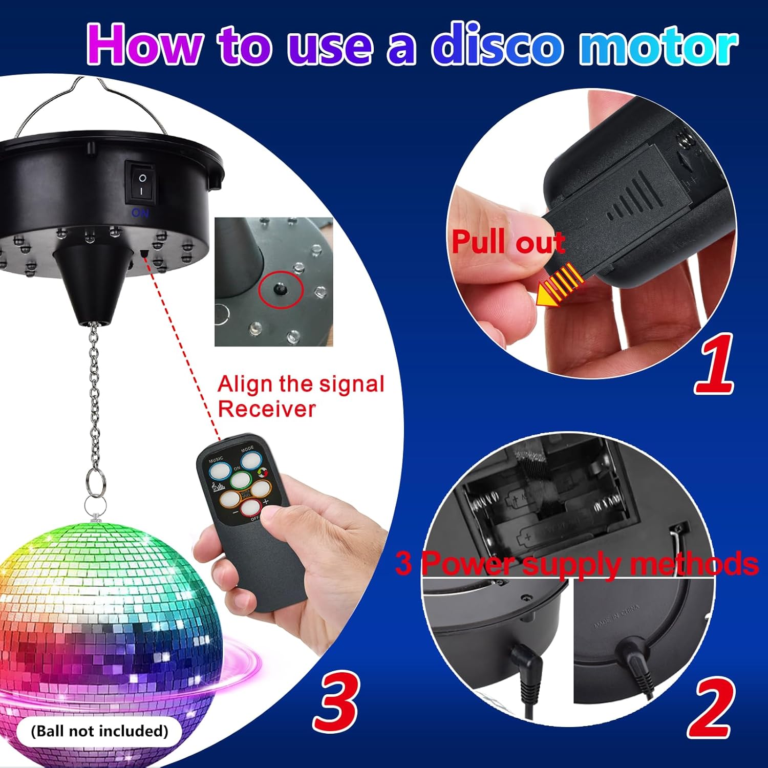 Rotating Disco Ball Motor Light, 6-12RPM Adjustable Speed DiscoBall Spinner 18LEDs for 8~24'' Large Heavy Duty Mirrorball Motor,Wedding Birthday DJ Party Decor Upgrade (Upgraded Motor 2026)