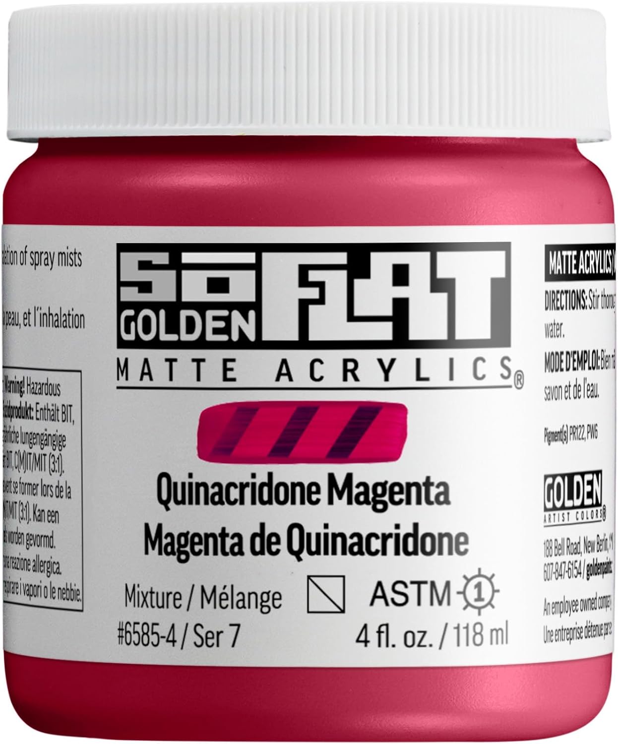 GOLDEN SoFlat Matte Acrylics, Quinacridone Magenta, 4 fl. oz. Jar, Professional Acrylic Paint,