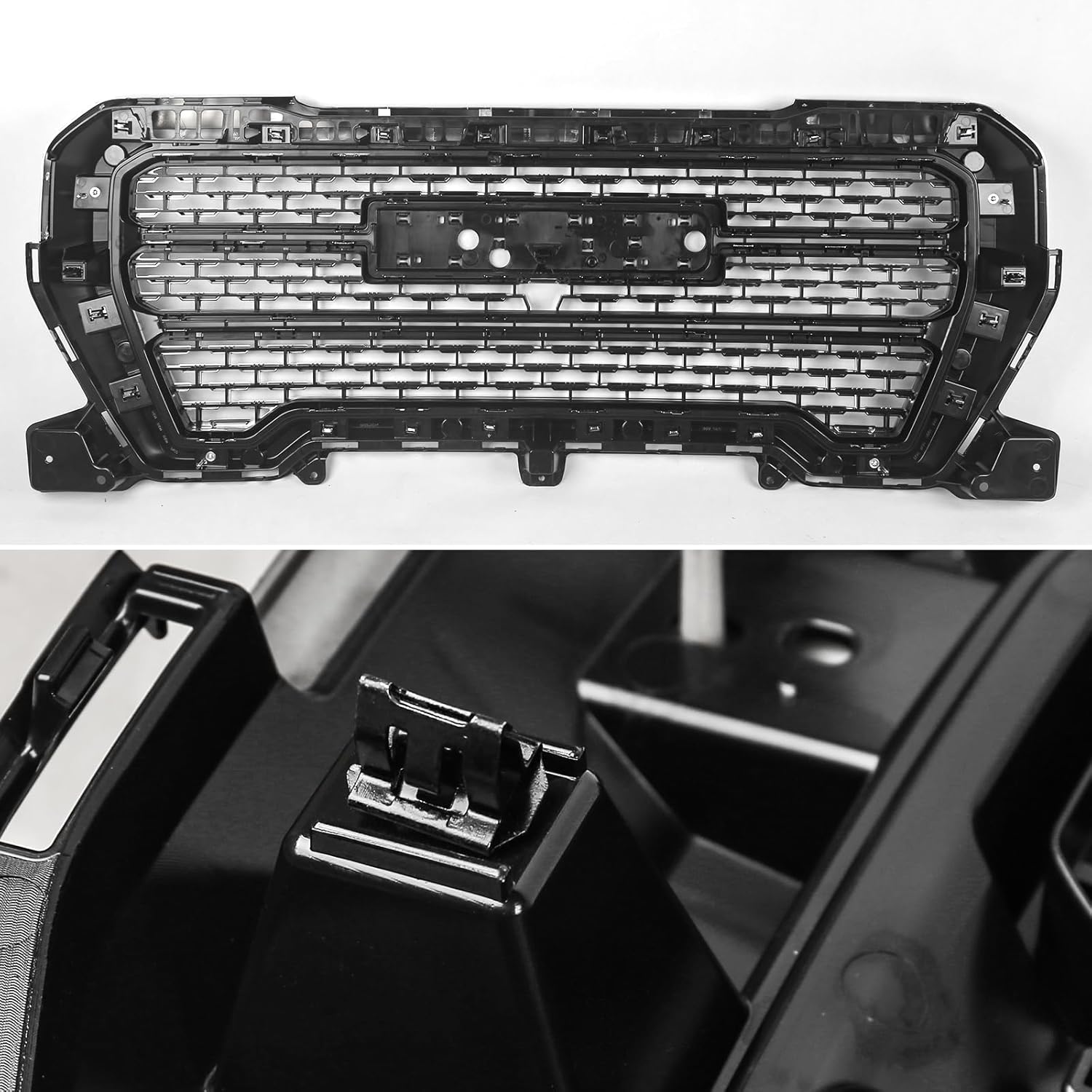 Grille Set 5pcs Compatible with GMC Sierra 1500 AT4/Denali 2019 2020 2021 Front Upper Grill + Front Lower Bumper Grille Plate+ Fog Light Bezels + Camera Bracket (Chrome)
