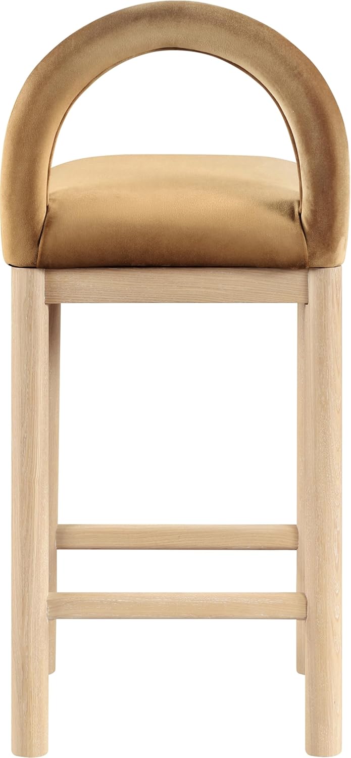 Meridian Furniture 11034Saddle-C Conrad Collection Art Deco Counter Stool with Ultra Luxe Saddle Velvet, 460 GSM Velvet, Solid Wood Natural Finish, 17" W x 18.75" D x 36.5" H, Saddle