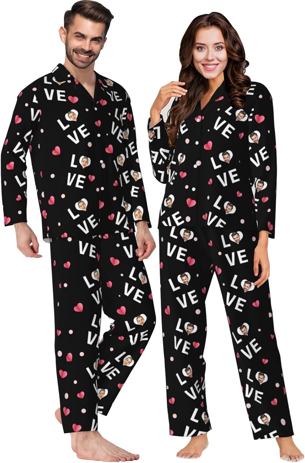 Pyjama Avec Photo Pyjama Personnalisé Avec Photo - Set Manches Longues Homme Femme - Idée Cadeau Couple, Anniversaire, Fête Pyjama Manches Longues Personnalisable