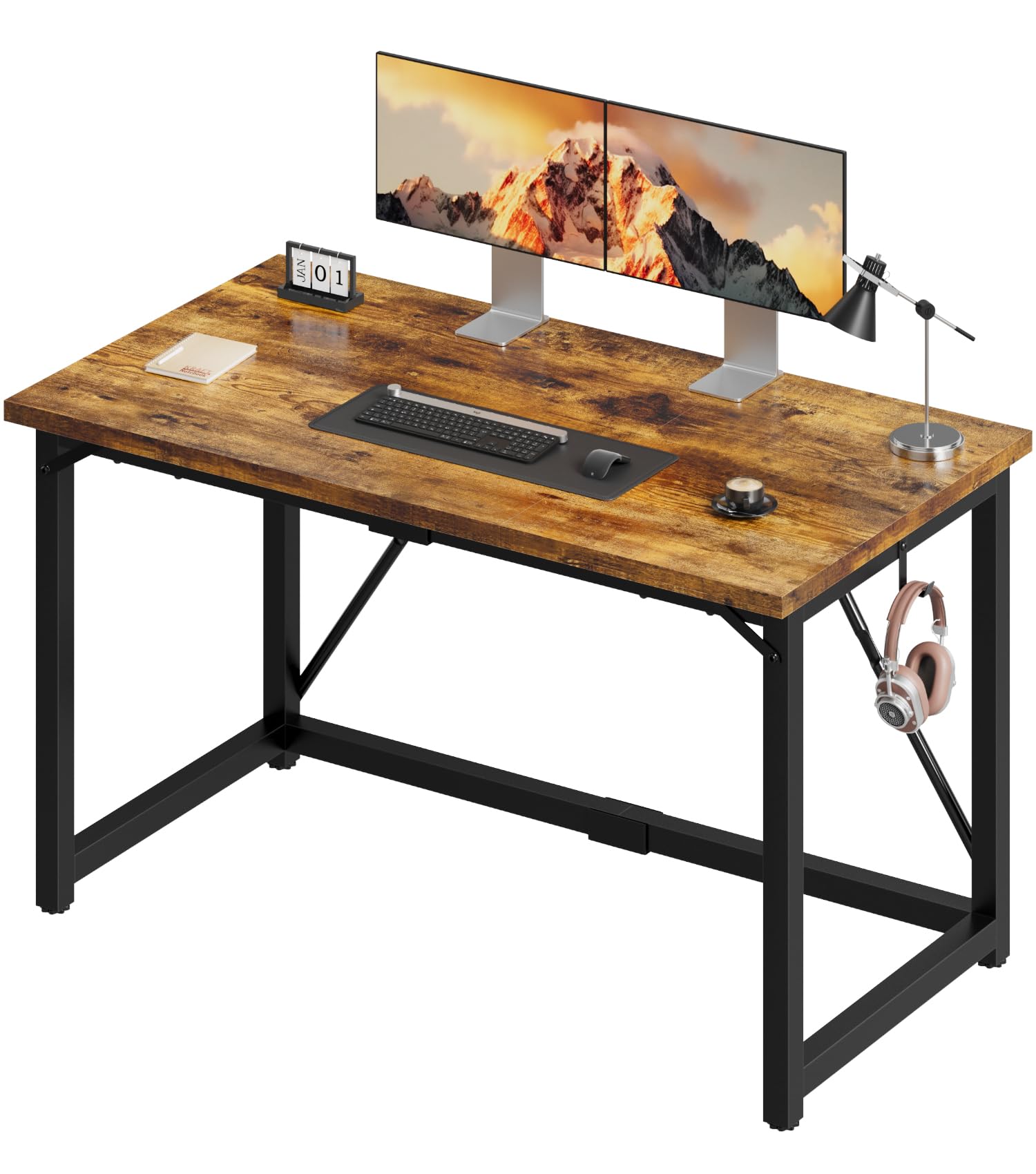 Devoko Schreibtisch | Kleiner Computertisch mit verstellbaren Füßen & Haken | 60 kg Tragkraft, wasserfest | Für Kinderzimmer & kleine Räume