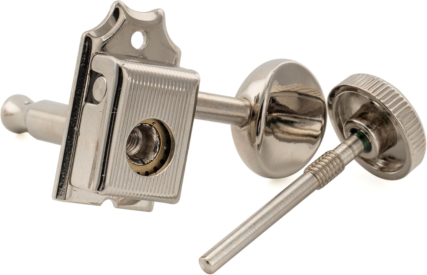 Musiclily Pro R18T 6-in-line 18:1 Ratio Semi Closed Vintage Hybrid Style Locking Machine Heads Tuners with Vintage Oval Button for Fender Squier Strat Tele Style Electric Guitar, Nickel