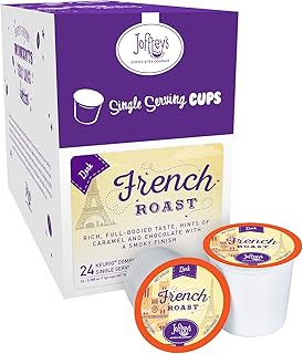 Joffrey's Coffee - French Roast, Rich Coffee Blend, Artisan Dark Roast, Arabica Beans, Full-Bodied Blend, Hints of Caramel & Chocolate, K-Cup 2.0 Compatible (Single Serve Cup, 24 Count)