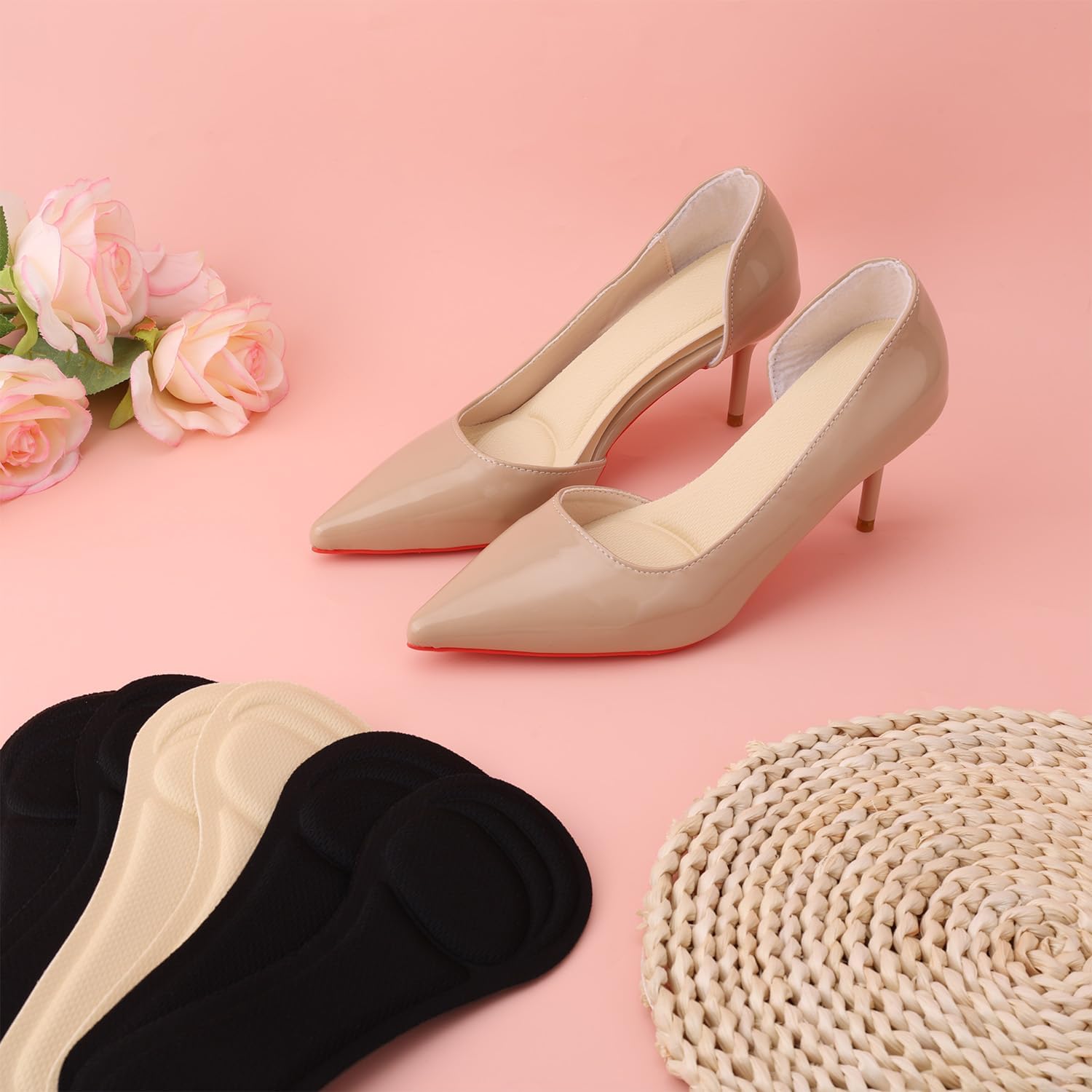 4 Pairs High Heel Inserts for Women, 2 Colors 3 4 Self-Adhesive High Heel Inserts Comfort Shoe Pads Thin Shoe Insoles for Pumps Open Toes Flats - Image 3