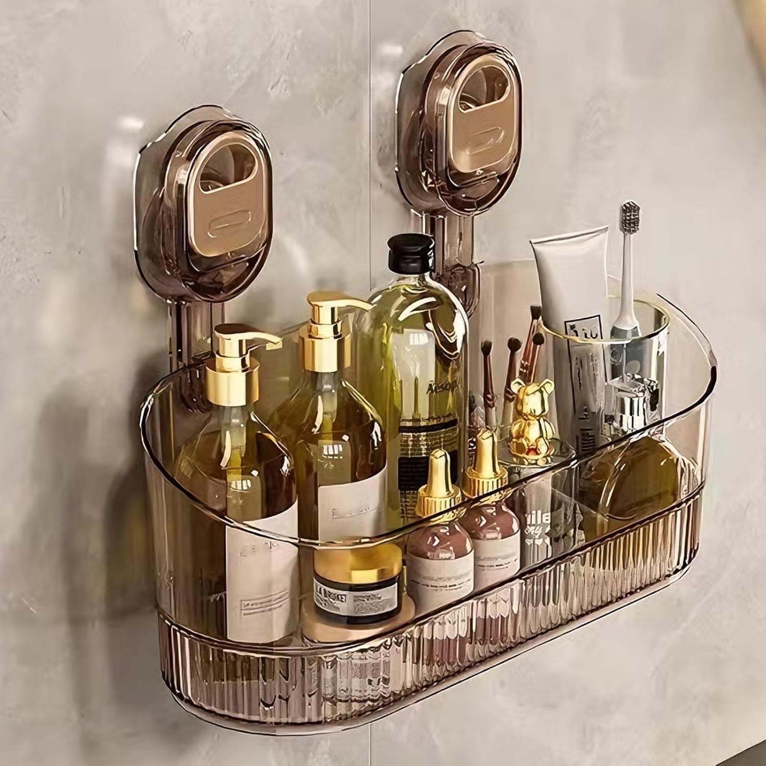 No-Drill Bathroom Suction Storage Box Large Capacity Strong Load-Bearing Removable Hanging Storage Basket Wall-Mount Shower Caddy for Bathroom