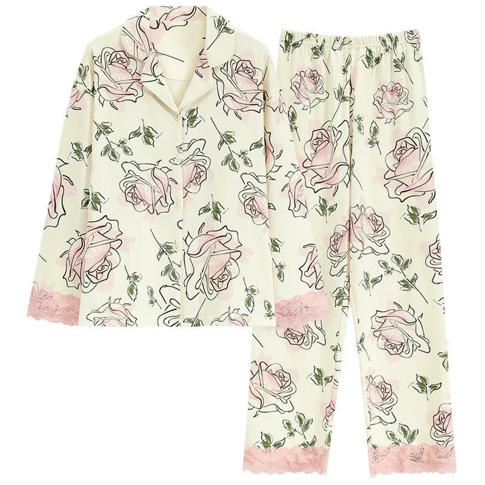 Pigiama da Donna Primaverile E Autunnale Set in Cotone A Maniche Lunghe con Colletto Rovesciato Femminile-cm8531-m