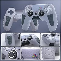 Vista 3 de ECHZOVE PS5 Controller Cover Case – 30th Anniversary Limited Edition Protective Silicone Skin for PlayStation 5 Controller, Anti-Slip, Gris claro