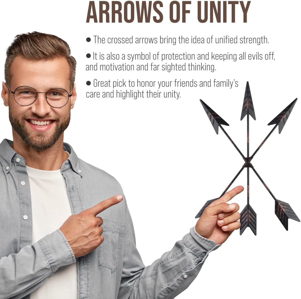 CraftyCrocodile Iron Arrow Wall Decor - Hanging Native American Arrow Decor with Sprinkles of Gold for Bedroom, Living Room, Kitchen - Rustic Style Metal Art for Home Interior