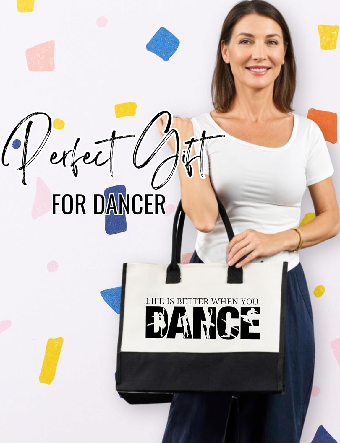 InnoBeta Dancer Gifts Canvas Tote Bag, Life Is Better When You Dance Bag with Top Zipper Closure and Shoulder Strap for Birthday, Mother's Day, Christmas