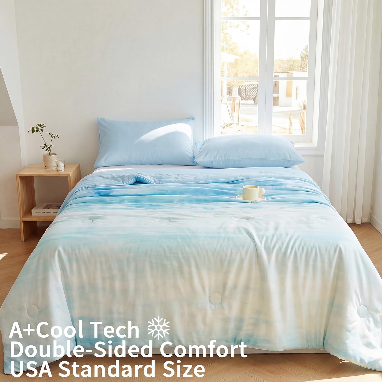 Cooling Comforter Blanket for Hot Sleepers, Double-Sided Cold Touch Summer Quilt, Ultra-Soft & Breathable Bedding for Night Sweats (Blue, Full (78"x90"))