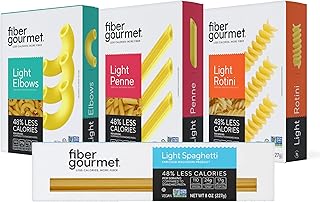 Fiber Gourmet Low Carb Pasta Variety Pack - Spaghetti, Rotini, Penne, Elbows - High Fiber, Keto Friendly, Non-GMO, Vegan, Kosher - Made in Italy with 48% Fewer Calories and Reduced Net Carbs