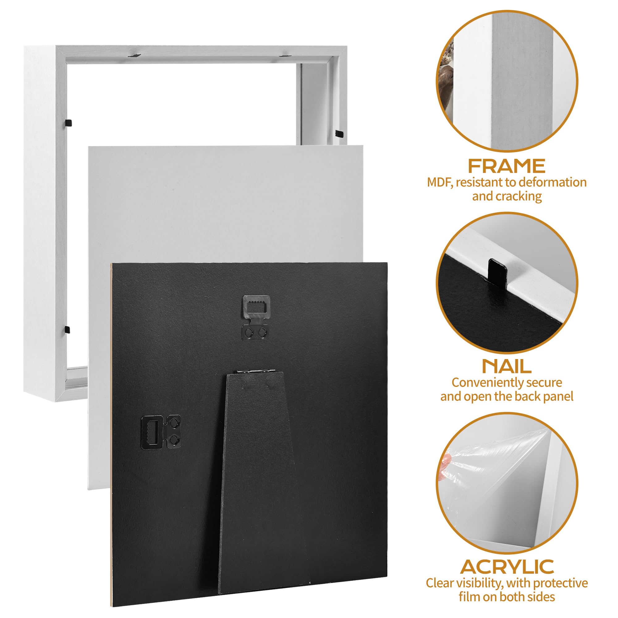 Cadre 3D Profond 20x20 cm Cadre Photo Vitrine 3D Cadre Boîte en Bois Cadres d'Objet Carrée, Cadres Profond avec Vitre pour Objet pour DIY de Bouquets, Spécimens, Coquillages