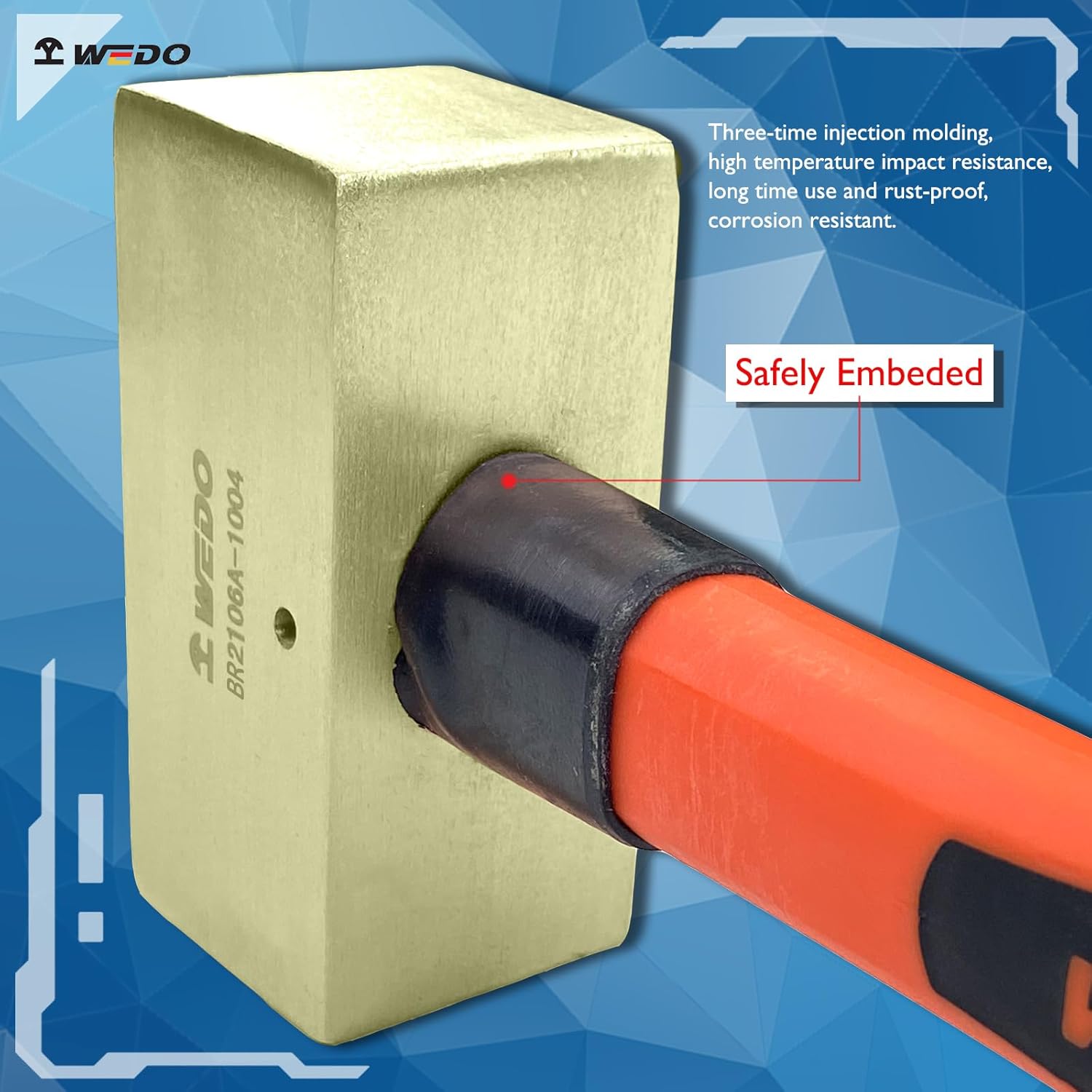 WEDO Brass Sledge Hammer 1lb, Double Face Brass Hammer with Fiberglass Handle,Strike Drilling Hammer, Club hammer, Crack Hammer, Brass Hammer, Die-Forged, Corrosion Resistant, 12" Length