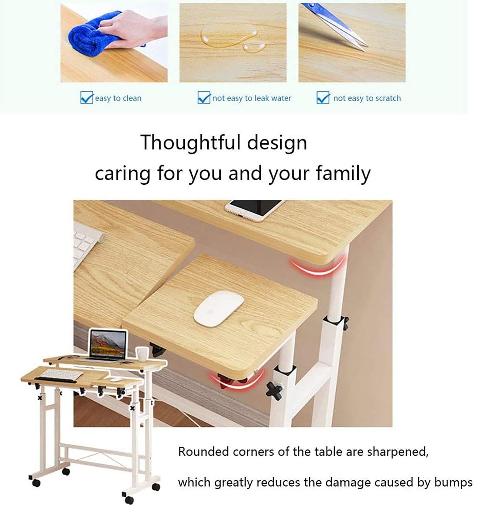 Medyczny regulowany stolik przyłóżkowy z kółkami Mobilne biurko stojące Biurko na laptopa Wózek na komputer Ruchomy stolik przyłóżkowy do użytku domowego w szpitalu (Color : B)