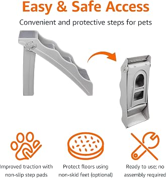 Amazon Basics Foldable Non-Slip Pet Stairs for Small Dogs and Cats, Senior Pets, Easy to Climb, 14.6 x 22.75 x 19.5, Grey