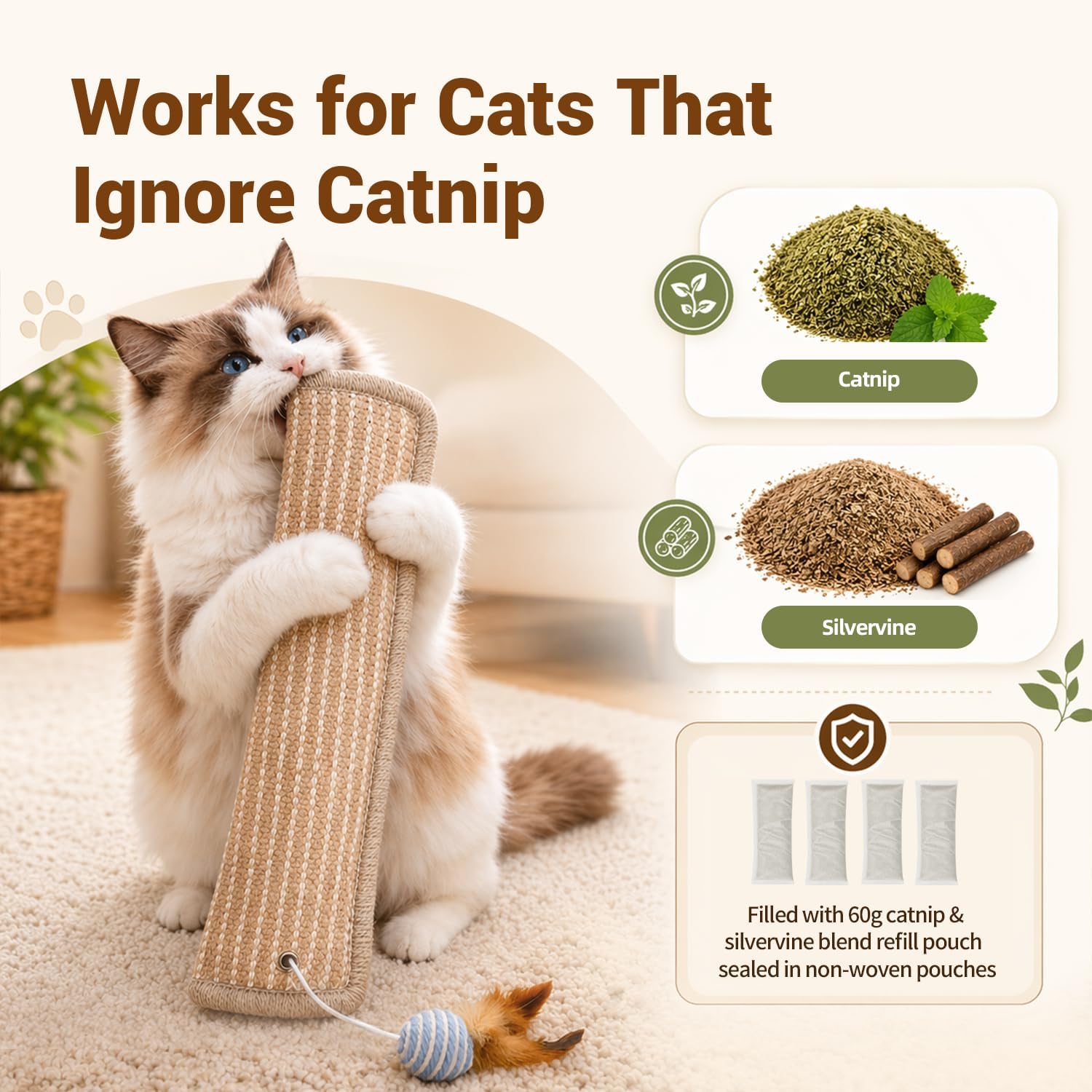 (2-Pack) Catnip Kicker Toys for Indoor Cats, Refillable with Silvervine Blend Refills, Each Toy Includes Sisal Ball & Catnip Ball, Durable Chew Toy for Aggressive Cats
