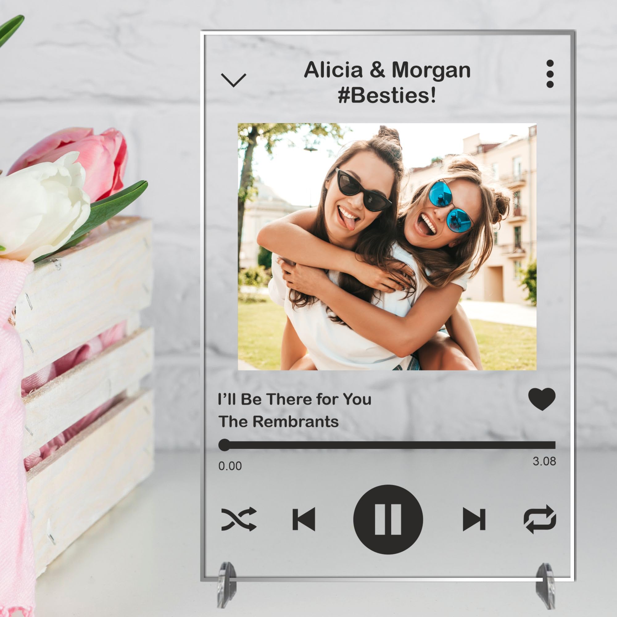 Personalised Best Friend Photo Music Plaque – Custom A5 A4 Acrylic or MDF Wood Bestie Sign – Add Song, Artist, Names & Picture – Music Style Keepsake Gift (Acrylic, A5 - 21cm x 15cm, Unframed)
